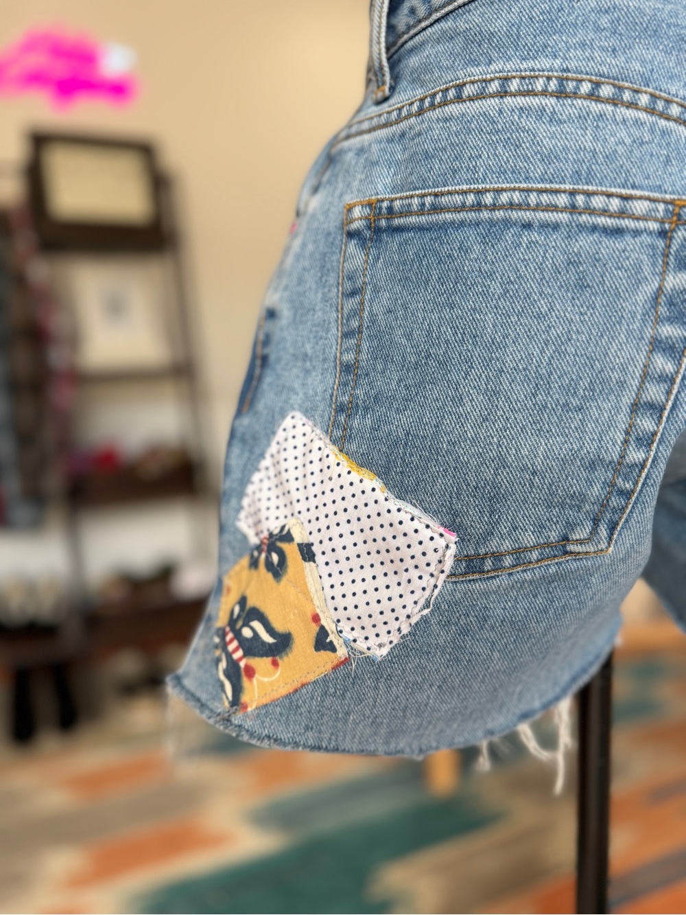 Vintage Reworked Button Front Patchwork Denim Shorts - Picture 5 of 13